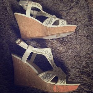 Strappy white wedges